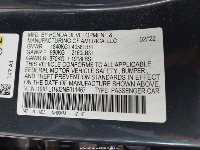 19XFL1H82NE011467 Honda l15b7