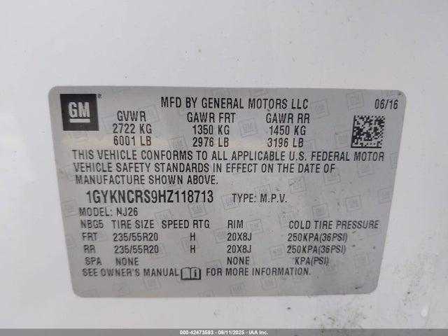 1GYKNCRS9HZ118713 Cadillac lgx - di: direct injection, vvt: variable valve timing, alum, gen 2