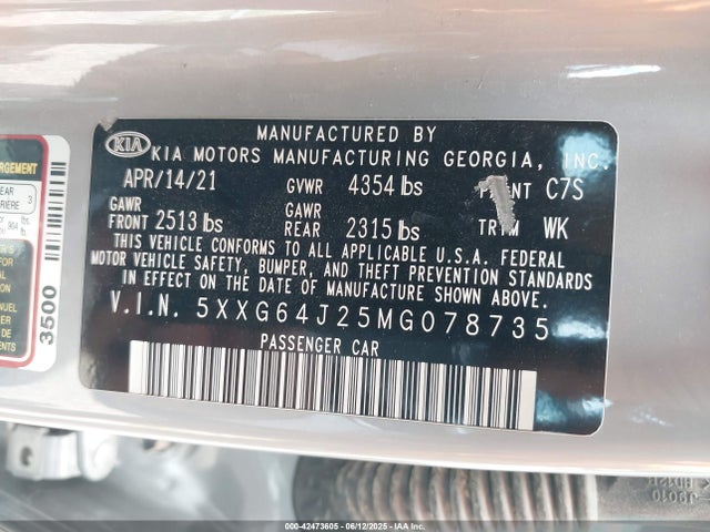 5XXG64J25MG078735 KIA t-gdi gamma ii