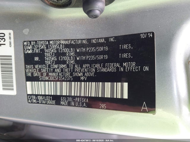 5TDXK3DC5FS542375 Toyota 2gr-fks