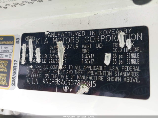 KNDPB3AC9G7862315 KIA dohc gdi theta ii