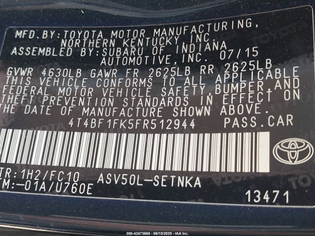 2015 TOYOTA CAMRY 4T4BF1FK5FR512944 Photo 8