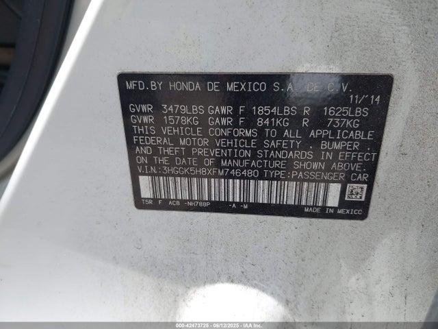 3HGGK5H8XFM746480 Honda l15b1