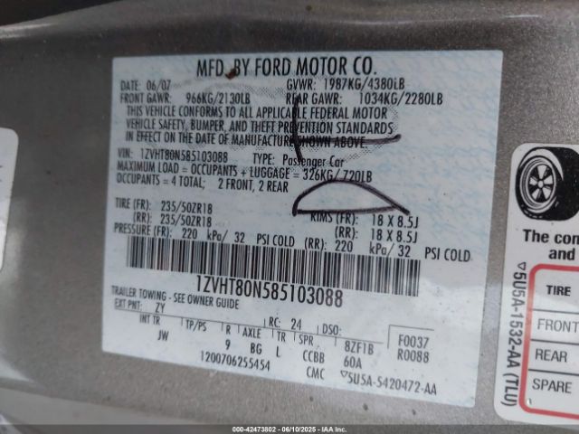 2008 FORD MUSTANG 1ZVHT80N585103088 Photo 8