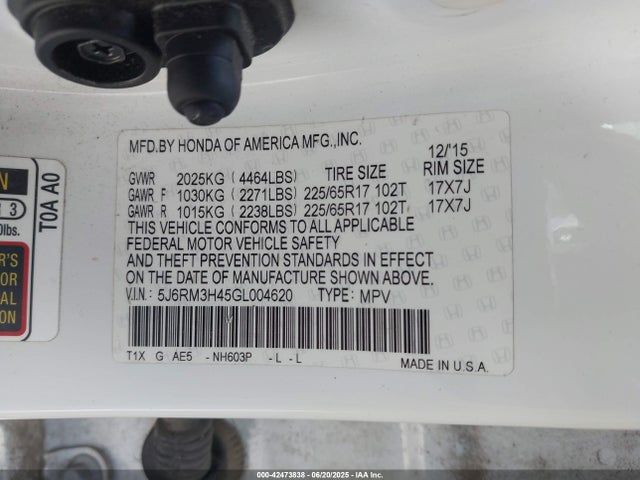 Honda k24w9 2016 5J6RM3H45GL004620 Image 9