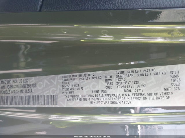 1C4HJXDG7MW856138 Jeep 2021