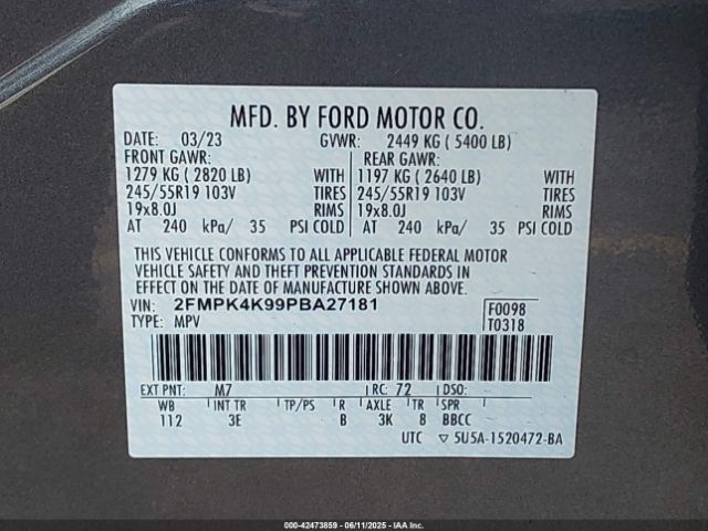 2FMPK4K99PBA27181 Ford Edge Titanium