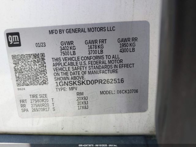 1GNSKSKD0PR262516 Chevrolet l84