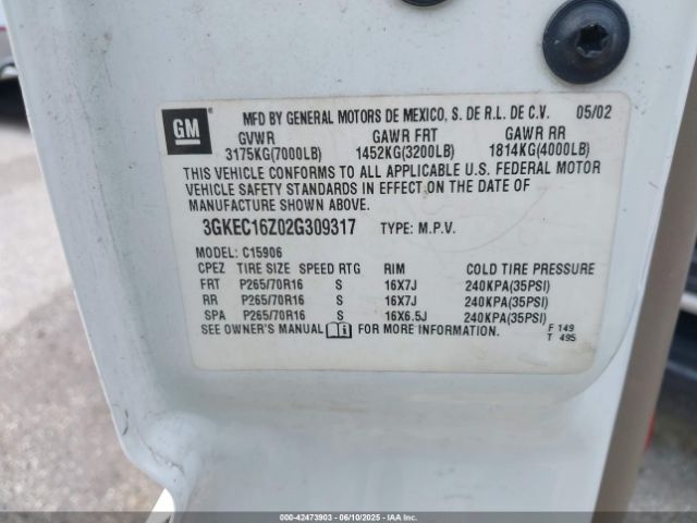 2002 GMC YUKON XL 1500 3GKEC16Z02G309317 Photo 8