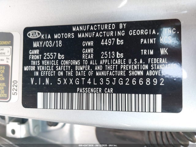 5XXGT4L35JG266892 KIA gdi