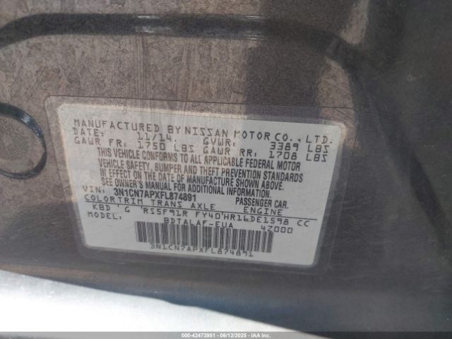 3N1CN7APXFL874891 Nissan 2015