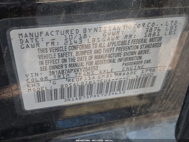 3N1AB7APXKY254653 Nissan SENTRA SV