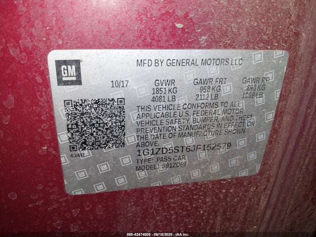 1G1ZD5ST6JF152579 Chevrolet lfv - direct injection, variable valve timing, gen 1