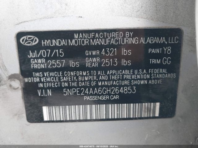 5NPE24AA6GH264853 Hyundai SONATA ECO