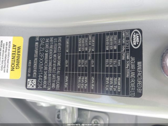 2021 LAND ROVER RANGE ROVER EVOQUE SALZL2FXXMH144234 Photo 8