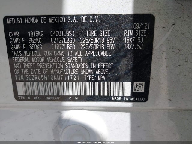 3CZRU5H10NM711721 Honda r18z9
