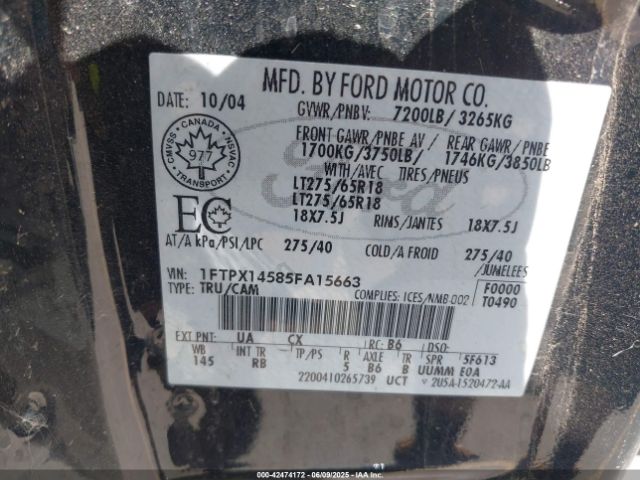 2005 FORD F-150 1FTPX14585FA15663 Photo 8