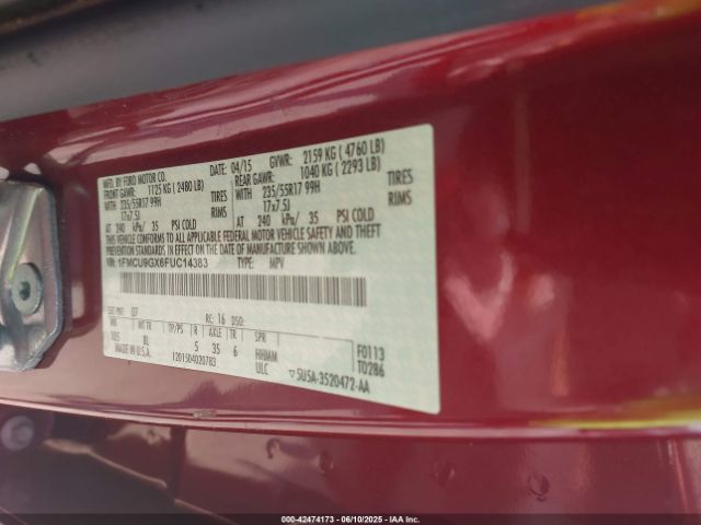 1FMCU9GX6FUC14383 Ford ESCAPE SE