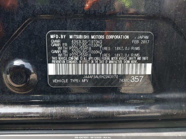 Mitsubishi 2.0 dohc mivec 2017 JA4AP3AU1HZ043170 Image 9