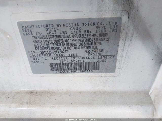 Nissan Versa Note S (sr)/s Plus/sl/sr/sv 2015 3N1CE2CP0FL382371 Image 9