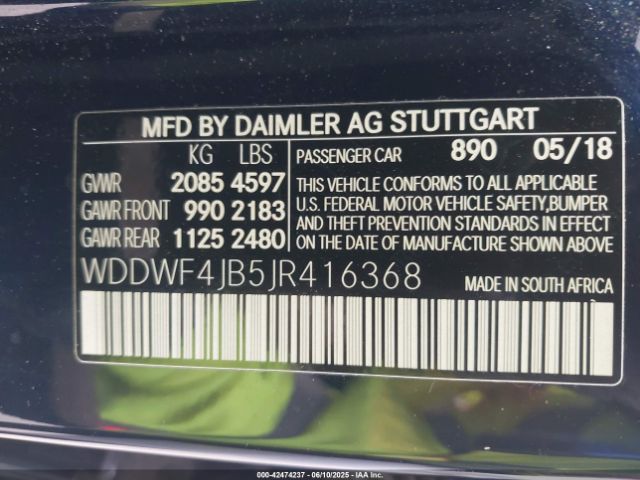 WDDWF4JB5JR416368 Mercedes-Benz m274