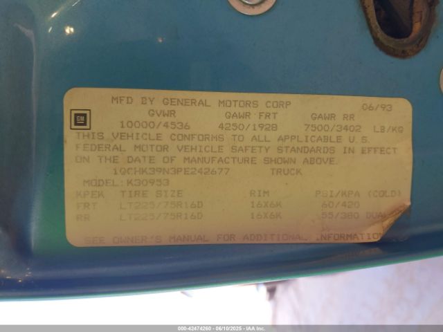 1993 CHEVROLET GMT-400 1GCHK39N3PE242677 Photo 8