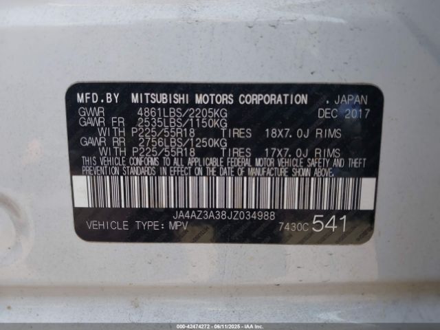 2018 MITSUBISHI OUTLANDER JA4AZ3A38JZ034988 Photo 8