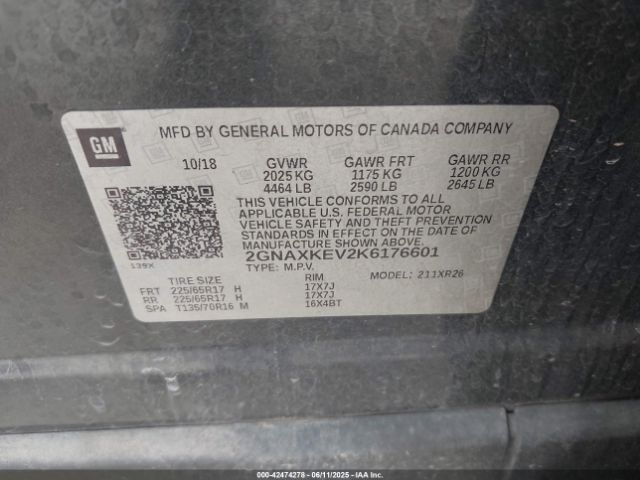 2019 CHEVROLET EQUINOX 2GNAXKEV2K6176601 Photo 8