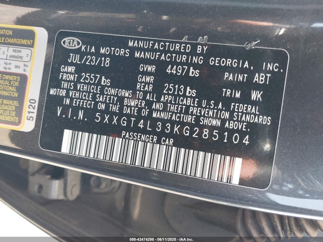 5XXGT4L33KG285104 KIA Optima Lx