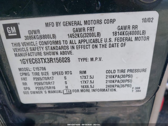 2003 CADILLAC ESCALADE 1GYEC63TX3R156028 Photo 8