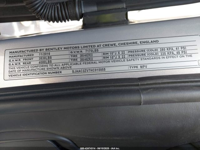SJAAC2ZV7HC015855 Bentley Bentayga W12/w12 First Edition