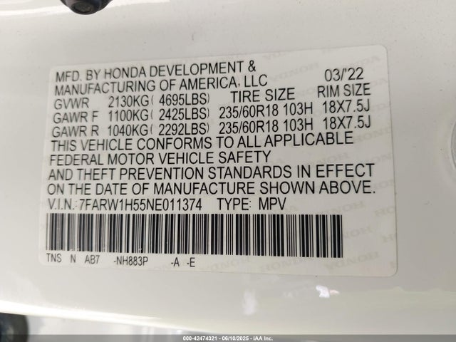 7FARW1H55NE011374 Honda l15be