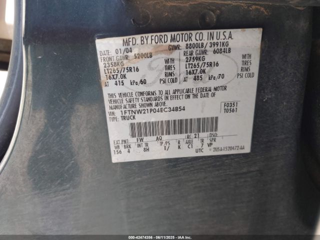 2004 FORD F-250 1FTNW21P04EC34854 Photo 8