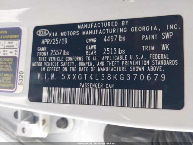 5XXGT4L38KG370679 KIA gdi