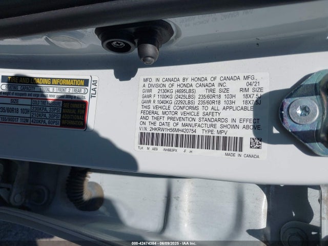 2HKRW1H56MH420754 Honda l15be