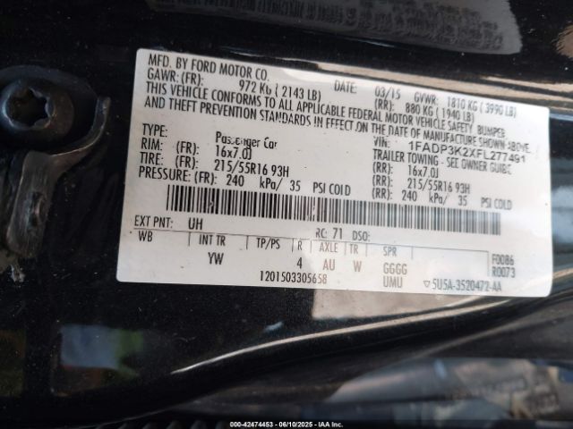 1FADP3K2XFL277491 Ford FOCUS SE