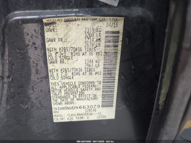 Nissan Xterra 2015 5N1AN0NU8FN663079 Image 9