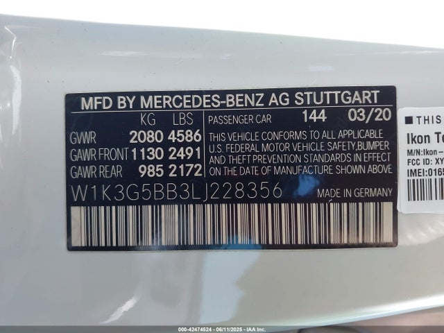 W1K3G5BB3LJ228356 Mercedes-Benz m260
