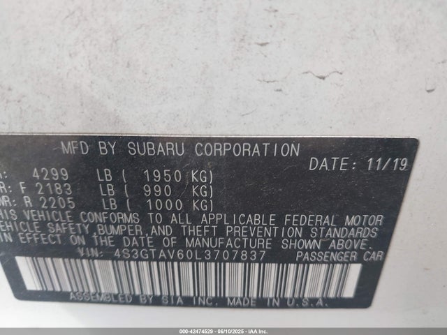 4S3GTAV60L3707837 Subaru 2020