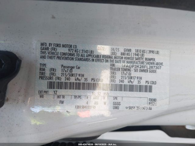 1FADP3K28FL287307 Ford FOCUS SE