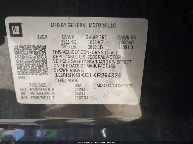 2019 CHEVROLET TAHOE 1GNSKBKC1KR264324 Photo 8
