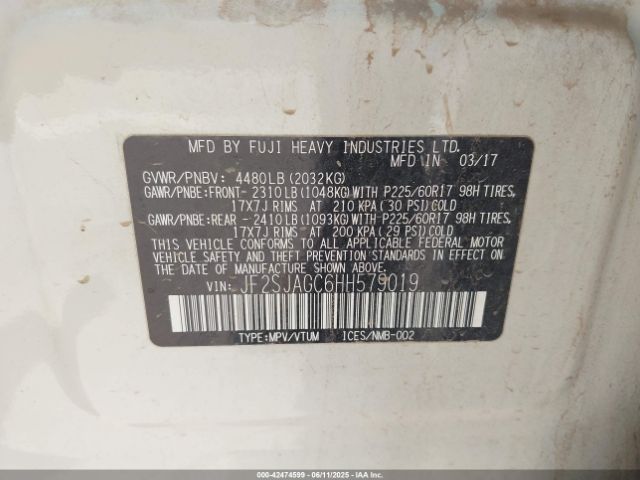 JF2SJAGC6HH579019 Subaru naturally aspirated u5