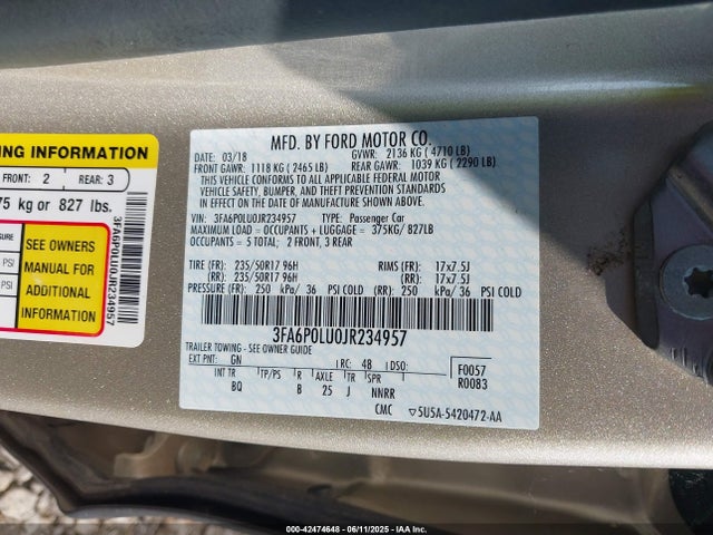 Ford 2.0l 4v atk hev 2018 3FA6P0LU0JR234957 Image 9