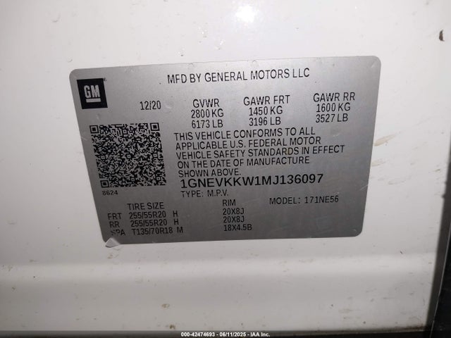 1GNEVKKW1MJ136097 Chevrolet Traverse Awd Premier