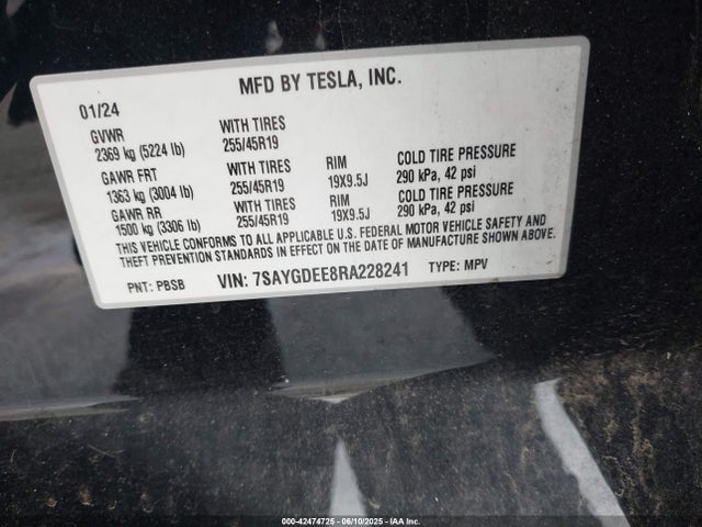 2024 TESLA MODEL Y 7SAYGDEE8RA228241 Photo 8