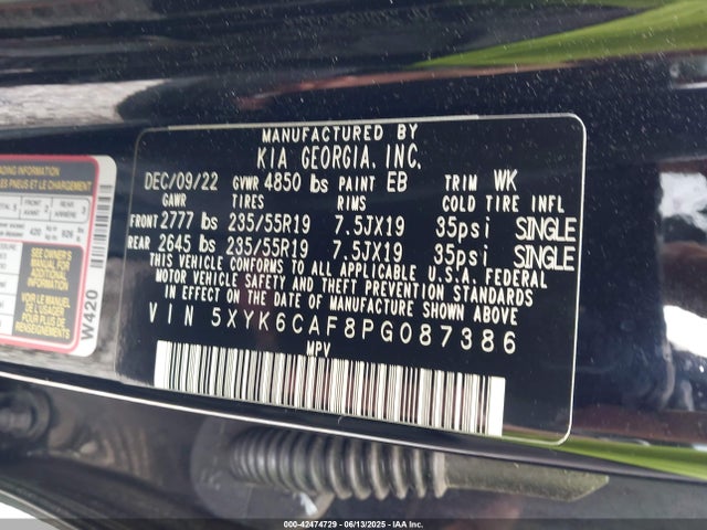 5XYK6CAF8PG087386 KIA gdi theta iii