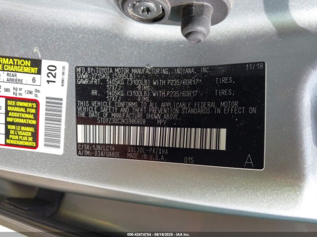 2019 TOYOTA SIENNA 5TDYZ3DC2KS986808 Photo 8