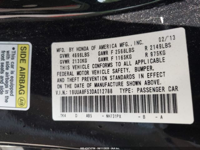 2013 ACURA TL 19UUA8F53DA012788 Photo 8