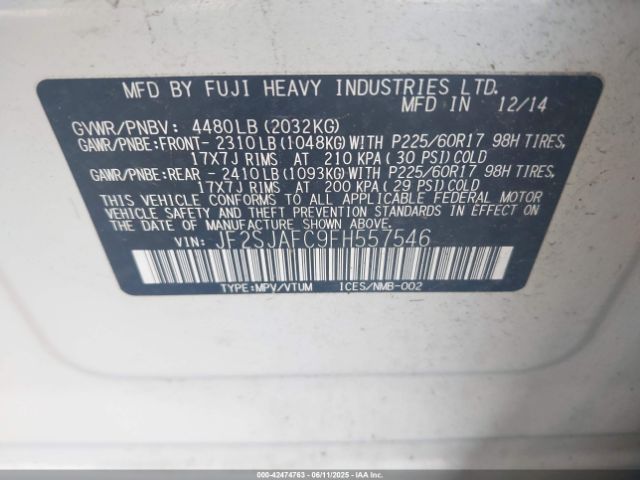 JF2SJAFC9FH557546 Subaru 2.5na u5