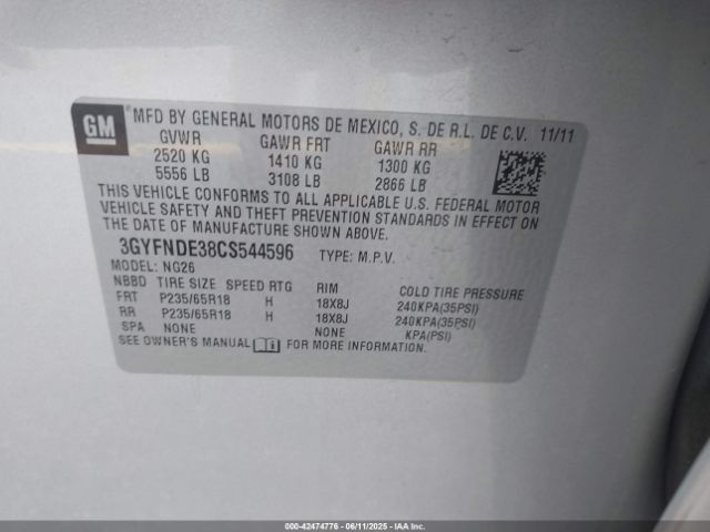 2012 CADILLAC SRX 3GYFNDE38CS544596 Photo 8